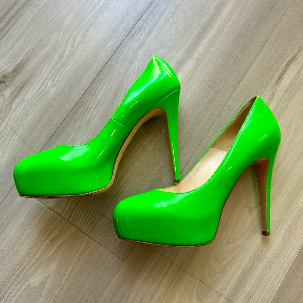Brian Atwood Neon Green Platform Heels